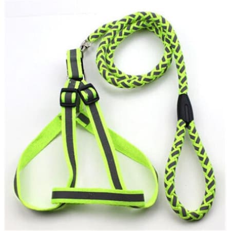 Reflective Stitched Easy Tension Adjustable 2-in-1 Dog Leash And Harness; Green - Small
